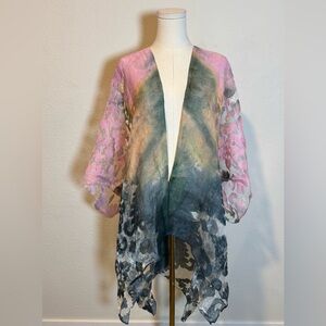 NWT Spain in America Velvet Burnout Kimono Jacket Pink Combo One Size